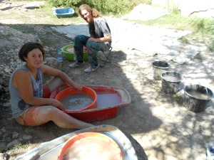 Cristina and Nico washing sediments